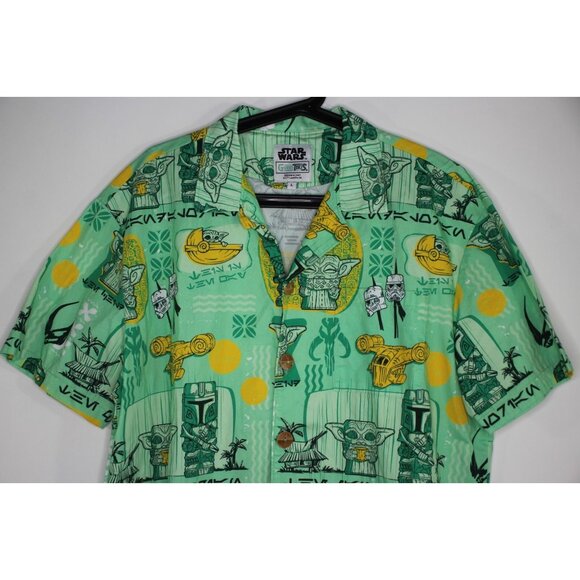 Geeki Tikis Mens Large Mandalorian Baby Yoda Aloha Button Up Hawaiian Shirt K575 - Picture 2 of 7